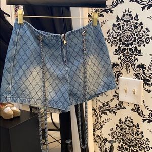 Denim suspender shorts